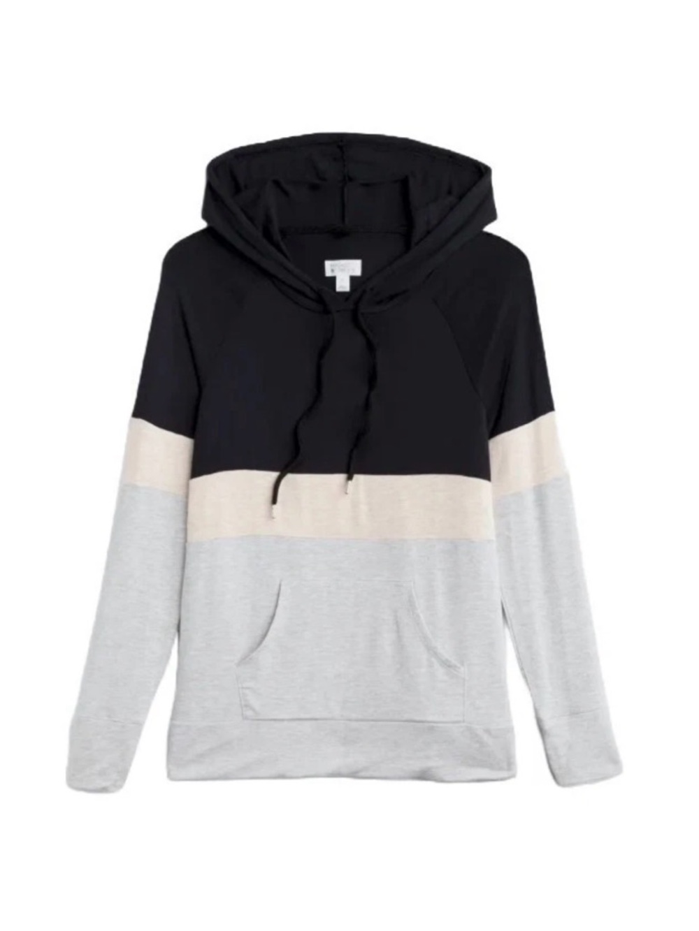 Market & Spruce Black, Cream & Light Gray Colorblock Hoodie MEDIUM